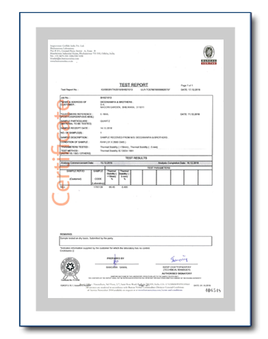 Quartz Thermal Stabilityt Test Certificate