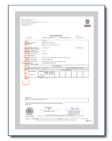 Quartz Thermal Stabilityt Test Certificate