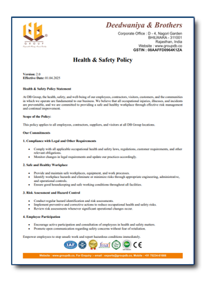 DB Group Health And Safety Policy